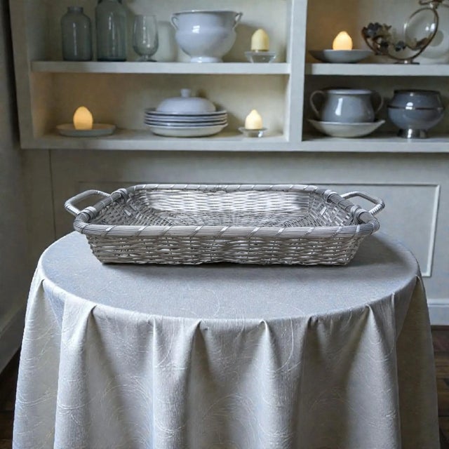 Vintage French Style Silver Mesh Woven Basket Tray For Sale In Charlotte - Image 6 of 11