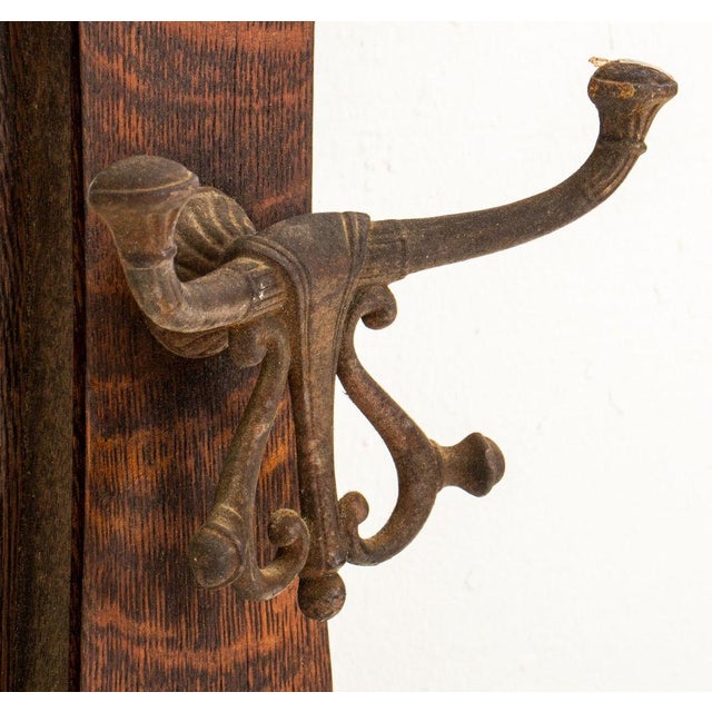 Early 20th Century Arts & Crafts Oak Hat Rack Wall Mirror For Sale In New York - Image 6 of 7