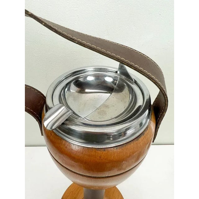 Mid-Century Danish Wood and Leather Standing Ashtray, 1970s For Sale - Image 11 of 13
