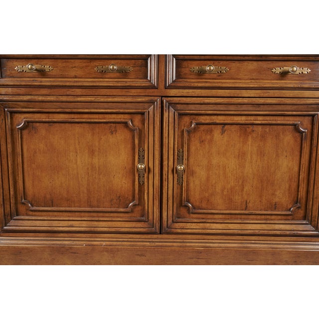 Brown Late 20th Century French Provincial Walnut Two-Door Buffet With Drawers and Brass Hardware For Sale - Image 8 of 9