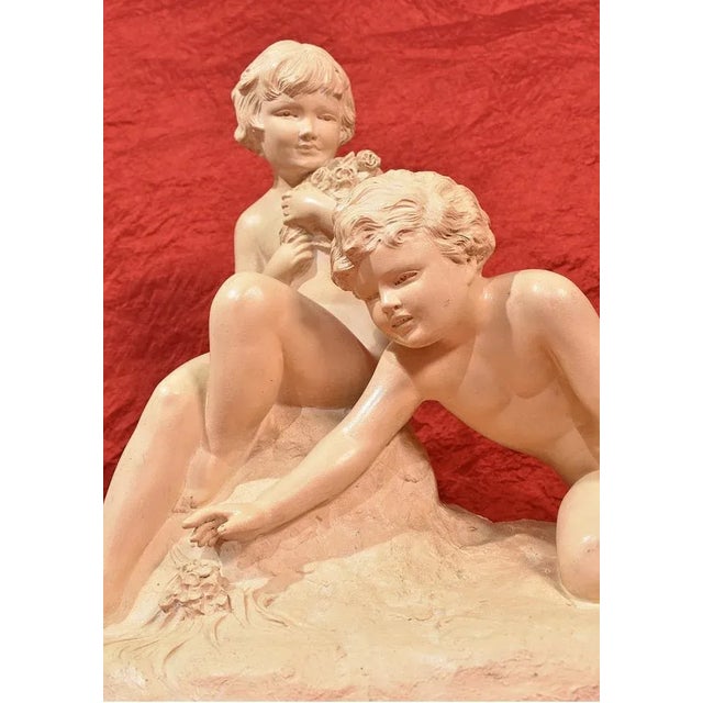 Art Deco Terracotta Sculpture of Two Children Playing, 20th-Century For Sale - Image 4 of 12