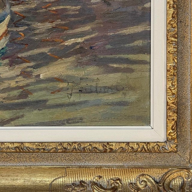 Antique Framed Painting on Canvas 'Harbor in Still Light' Signed by J. Gilbert For Sale - Image 14 of 15