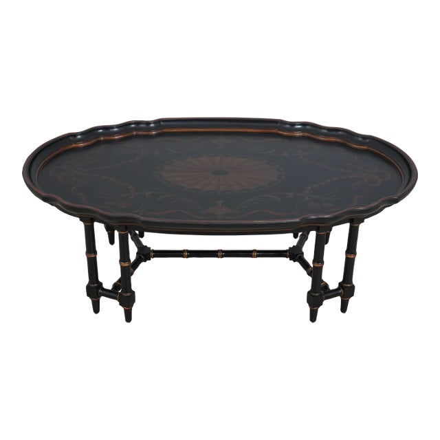 Neoclassical Paint Decorated Coffee Table W. Bamboo Form For Sale