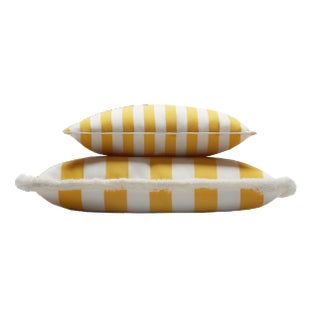 Couple Striped Outdoor Happy Cushion Cover with Fringes and Piping from Lo Decor, Set of 2 For Sale