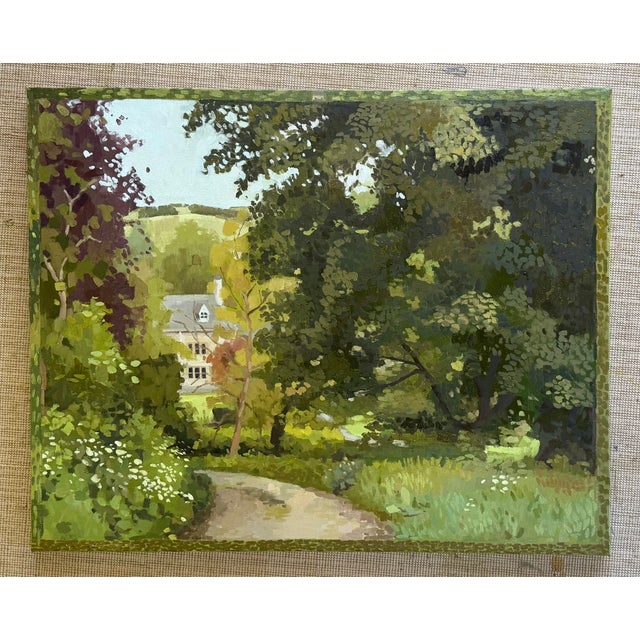 This painting is a lovely depiction of an English cottage among flourishing green trees. I love the details around the...