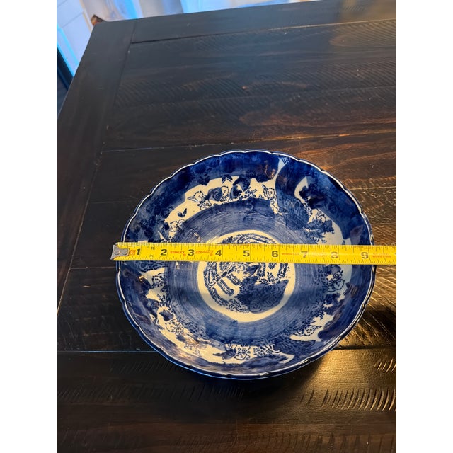 Japanese 19th Century Blue and White Katagami Porcelain Scalloped Bowl For Sale - Image 10 of 12