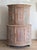 This antique Swedish corner cupboard is a striking study in form and age. Designed to nest into a corner, its rounded...