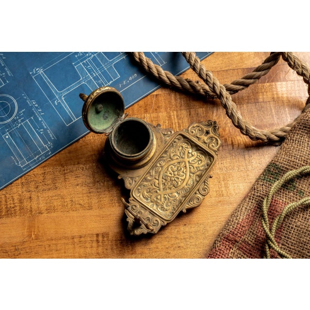1920s 1920s Brass Inkwell and Tray For Sale - Image 5 of 6