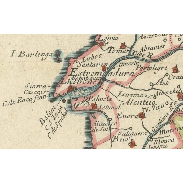 Black Antique Miniature Map of Portugal by Pierre Du Val, Paris, France, 1680 For Sale - Image 8 of 10