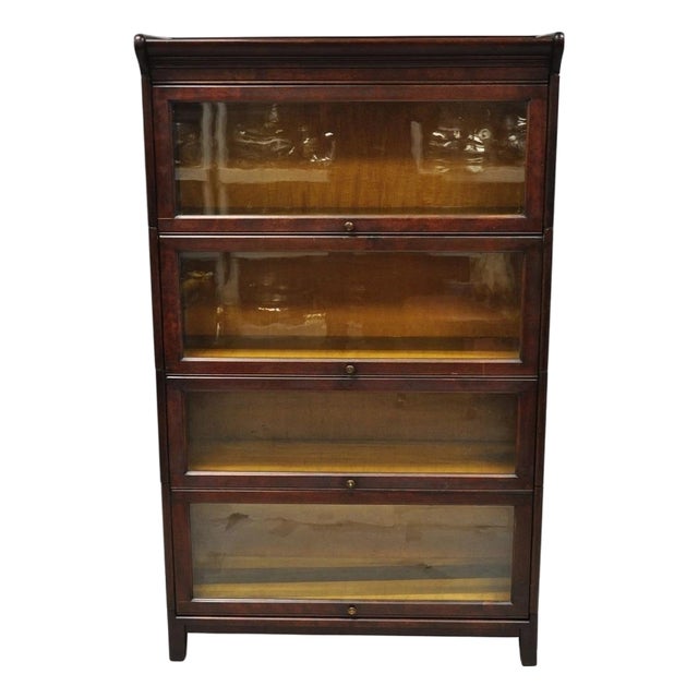Antique Mahogany 4 Section Barrister Bookcase Glass Door Stacking Lawyer Cabinet For Sale
