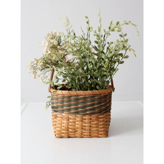 French Country Vintage Splint Weave Basket For Sale - Image 3 of 12