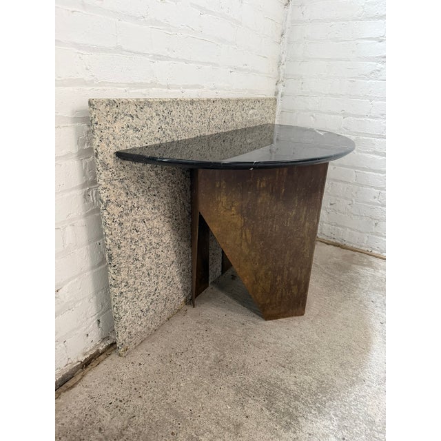 Contemporary Sculptural Corten Steel Console Table With Black Marble Top and Granite Back Panel For Sale In Chicago - Image 6 of 9