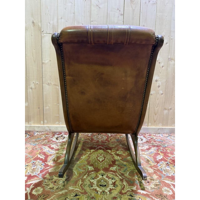 Chesterfield Rocking Chair in Havana Leather, 1960s For Sale - Image 4 of 7