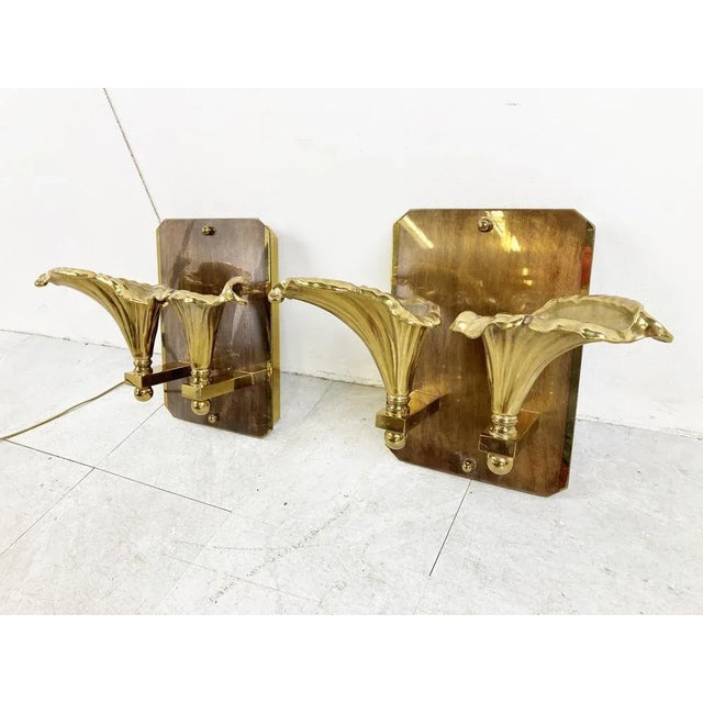 Bronze Flower Wall Lamps, 1970s, Set of 2 For Sale - Image 6 of 9