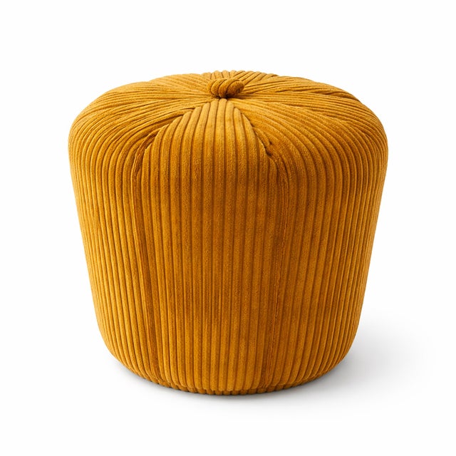 Mid-Century Modern Vintage Mustard Corduroy Pouf, 1970s For Sale - Image 3 of 8