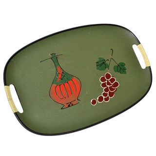 1960s Hand-Painted Mid-Century Modern Barware Tray Tilso Japanese Chianti Grapes For Sale