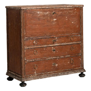 Early 19th Century Swedish Sienna Gustavian Patinated Wood Secretary Desk For Sale