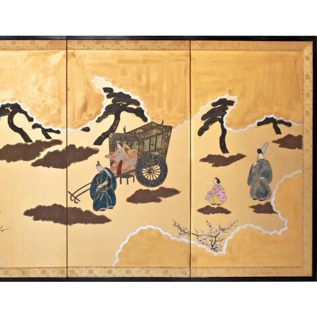 Japanese 1960s Shōwa Era Japanese Byobu Screen "Travels of Genji Monogatari" For Sale - Image 3 of 17