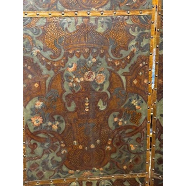 These 19th century Italian embossed leather panels are a unique decorative collectible item that adds a touch of elegance...
