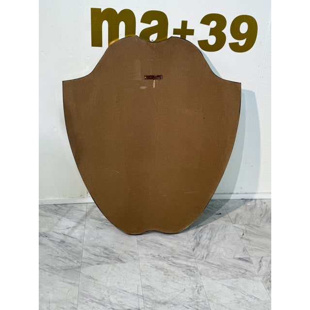 Italian Mid-Century Brass Framed Shield Wall Mirror, 1950s For Sale - Image 9 of 9