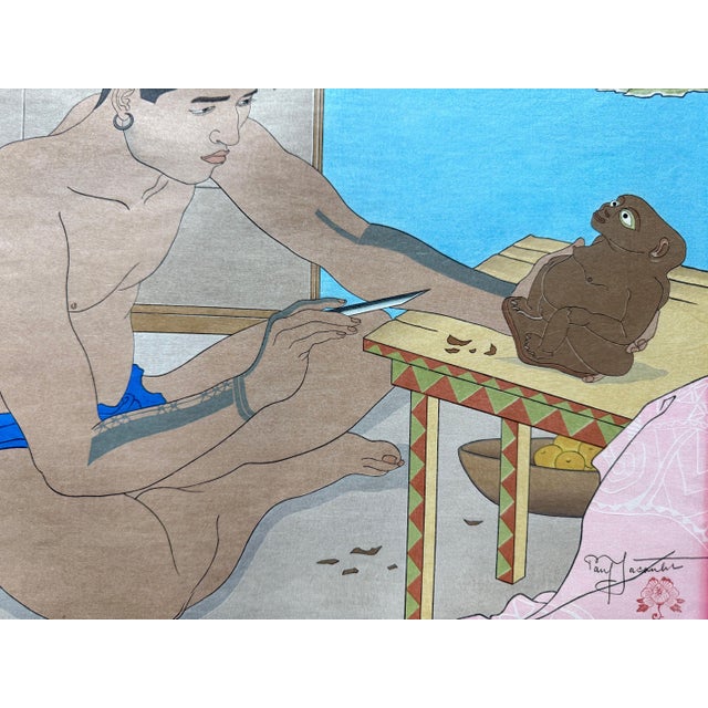 Japanese Woodblock Print Le Sculpteur de Tokobuei Mers du Sud by Paul Jacoulet For Sale - Image 16 of 16