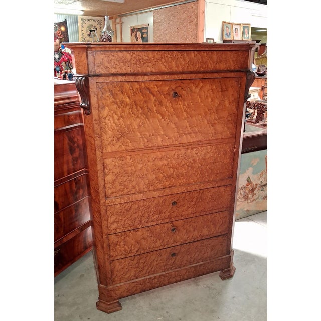 Charles X Drop-Front Secretary in Elm Burl, 19th Century For Sale - Image 5 of 9