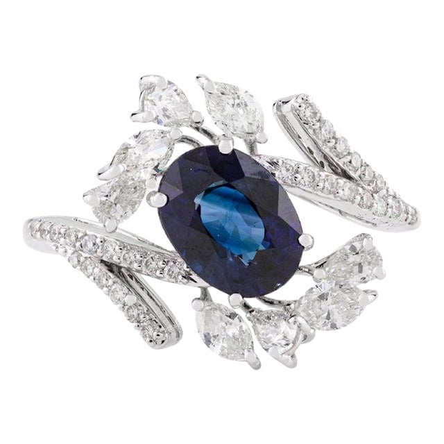 Royal Blue Sapphire Diamond Wedding Ring for Women Size 7 For Sale