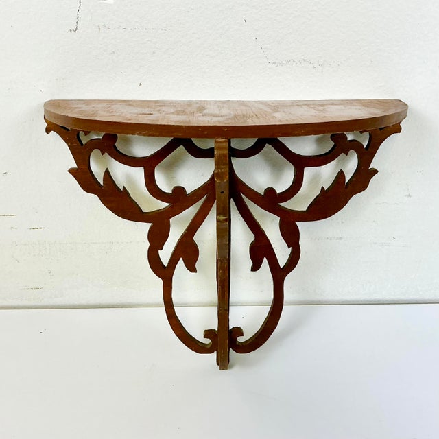 This is a lovely Americana Folk Art open Fret work decorative wall bracket shelf. It’s made of pine and finished in a...