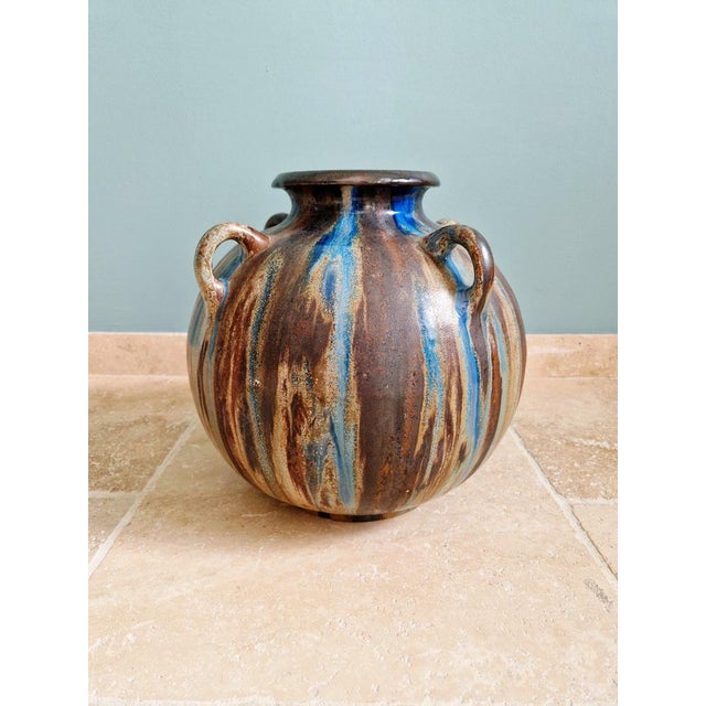 Large Vase with Handles in Flamed Stoneware by Roger Guérin, 1920s For Sale - Image 6 of 16