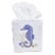 Blue Seahorse & Shells Tissue Box Cover in White Linen & Cotton, Embroidered For Sale