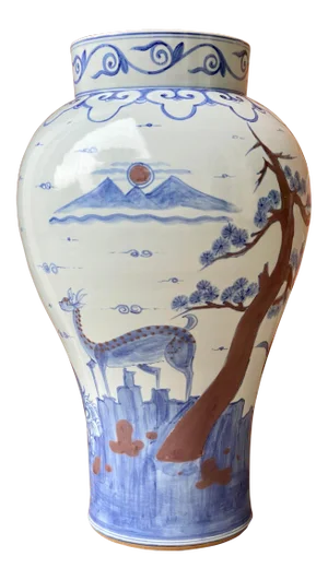 Chinese Celadon Floor Vase With Freehand Style Landscape Scene