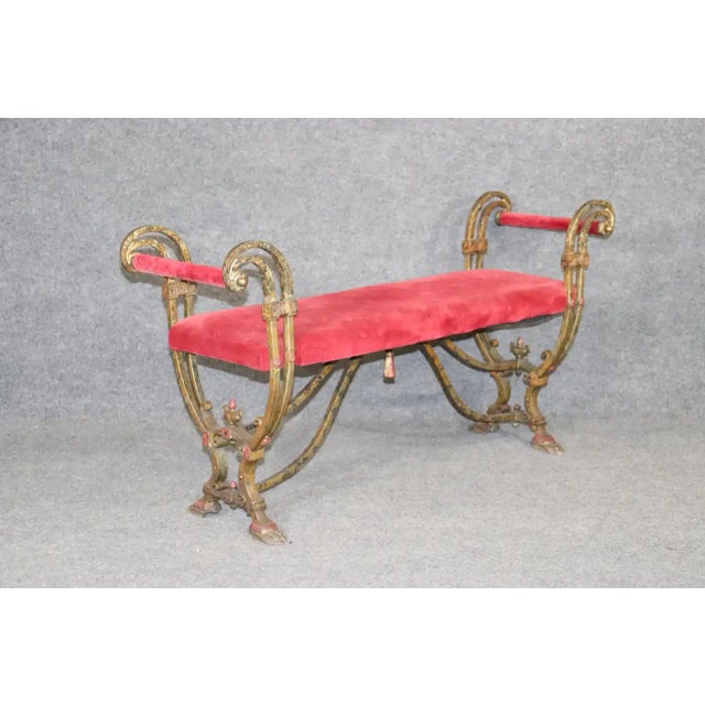 1930s Circa 1930 Oscar Bach Style Hand-Wrought Iron Upholstered Window Bench For Sale - Image 5 of 13