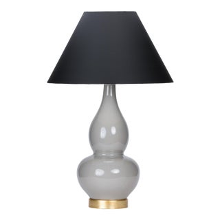 Casa Cosima Double Gourd Table Lamp, Dove Craquelure/Black Shade For Sale