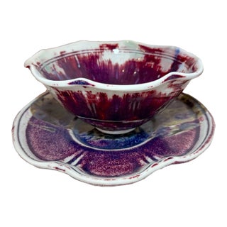 Vintage Handmade Edgecomb Potters Flambe Glaze Porcelain Pottery Bowl Plate For Sale