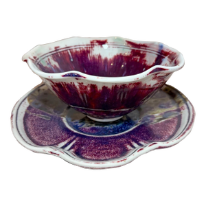 Vintage Handmade Edgecomb Potters Flambe Glaze Porcelain Pottery Bowl Plate