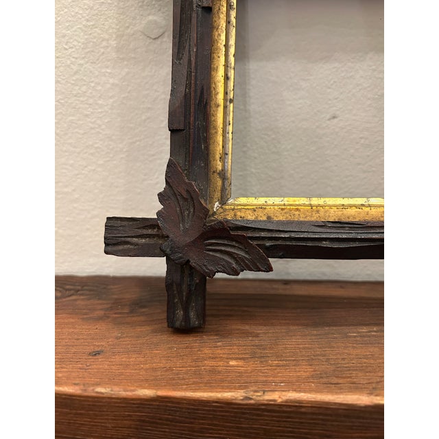 Wood Simply Beautiful Hand Carved Antique Black Forest Wooden Frame With Gilded Liner For Sale - Image 7 of 7