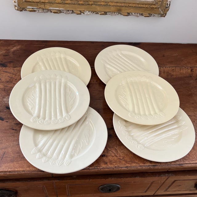 Ceramic Vintage Cream Boch De Louviere Belgian Asparagus Plates- Set of 6 For Sale - Image 7 of 9