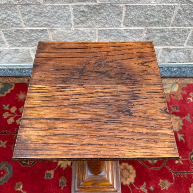 Ethan Allen Vintage Jacobean Revival Oak Barley Twist 42" Fern / Plant Stand Pedestal For Sale - Image 4 of 14