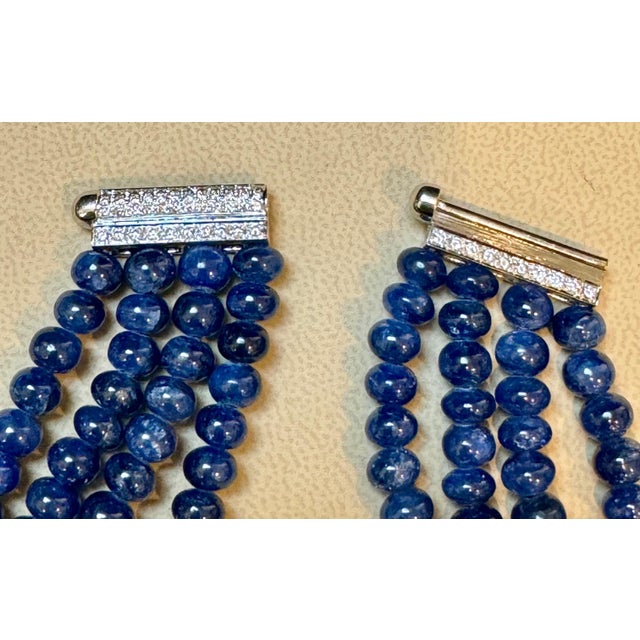 700Ct Sapphire Bead Necklace with cabochon & Diamond Center & Diamond Spacer 18K For Sale - Image 9 of 18