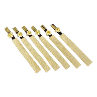 Vintage Japanese Oriental Chopsticks in Custom Silk Gold Sleeves - 6 Pc Set For Sale