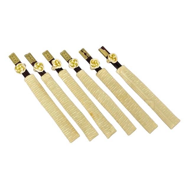 Vintage Japanese Oriental Chopsticks in Custom Silk Gold Sleeves - 6 Pc Set For Sale