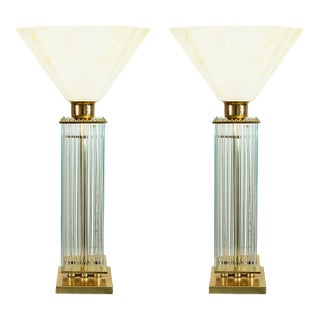Pair of 1960s Liteline Chicago Brass and Glass Mid Century Modern Table Lamps For Sale