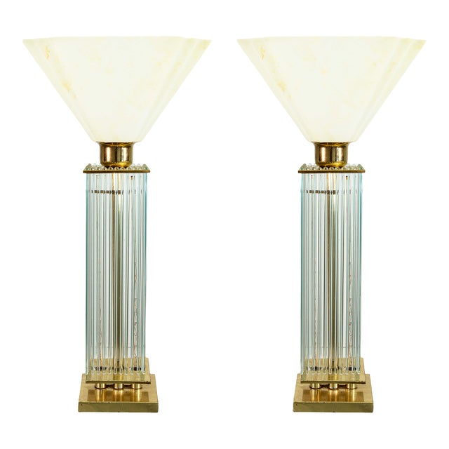 Pair of 1960s Liteline Chicago Brass and Glass Mid Century Modern Table Lamps For Sale