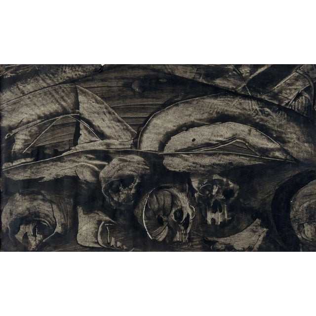 Abstract Mid Century Abstract Monoprint in Black & Gray For Sale - Image 3 of 3