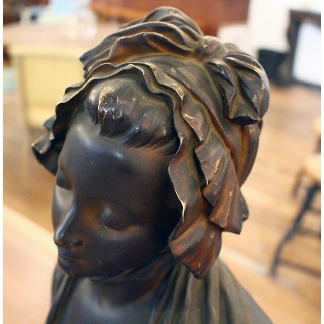 Traditional Antique 1800s Bronze Bust of Woman With Bonnet For Sale - Image 3 of 6