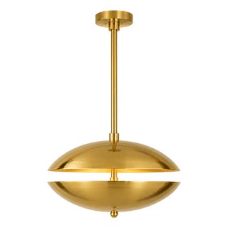 Dual Brass Polished Disc Chandelier, Mid Century Modern Ufo Pendant Light, Handmade Brass Saucer Ceiling Light, 4-Light Statement Fixture For Sale