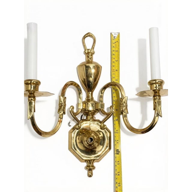 Vintage Plated Brass Double Light Wall Candelabra Sconce - a Pair For Sale - Image 4 of 6