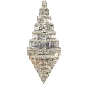 13 Tier Wedding Cake Chandelier. Crystal Prisms. Stainless Steel, Chrome 1970s