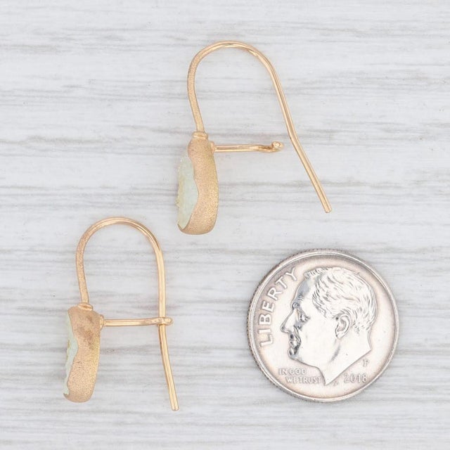 New Nina Wynn Aquamarine Druzy Quartz Drop Earrings 18k Gold Hook Posts, Pair For Sale - Image 4 of 4