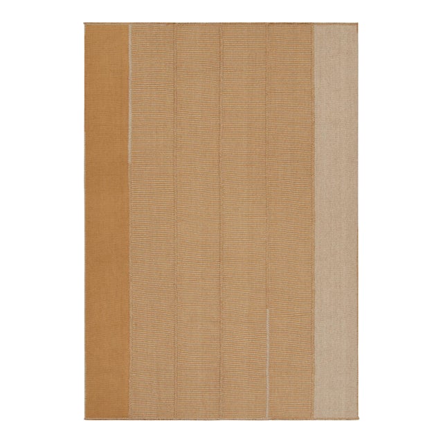 Rug & Kilim’s Contemporary Kilim in Orange and Beige Textural Stripes For Sale